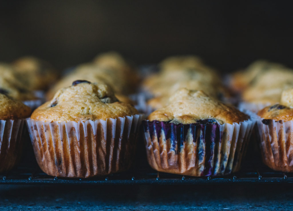 Einkorn yogurt blueberry chocolate chip muffins